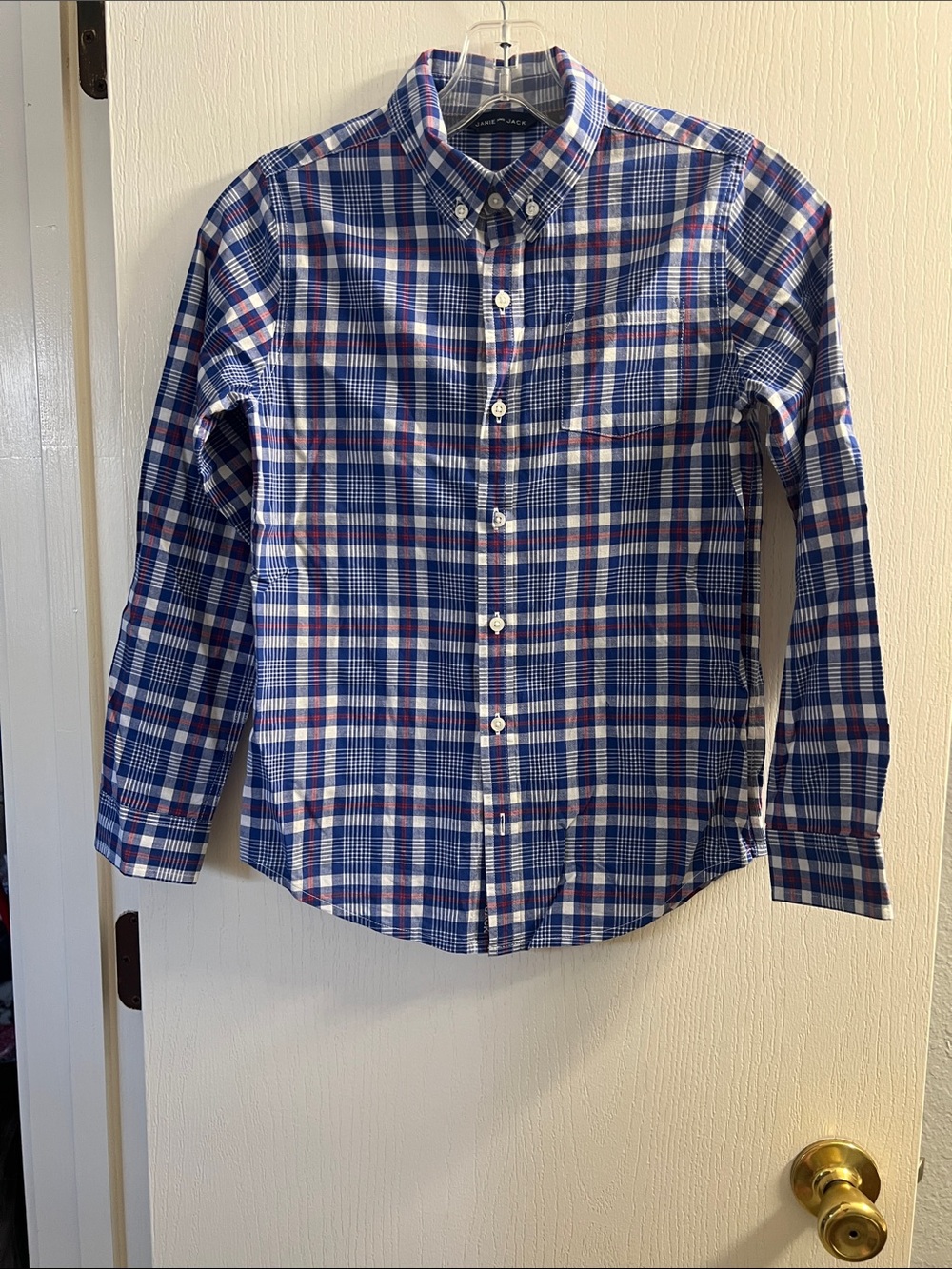 Janie and Jack Navy, Royal Blue and White Plaid Shirt
